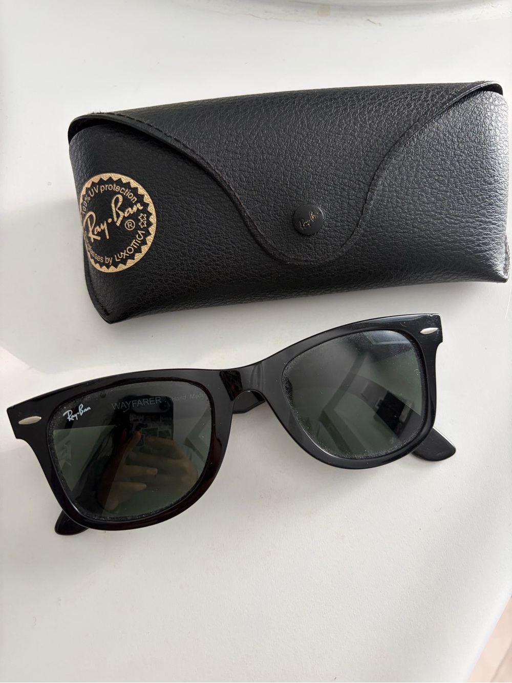 Ray-Ban Black Frame Sunglasses with Dark Green Lenses